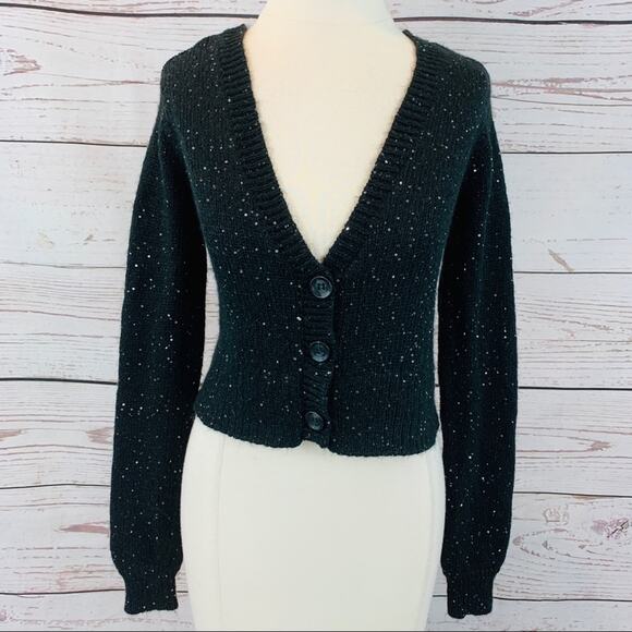 Aeropostale black silver sparkle cardigan sweater - Picture 1 of 8